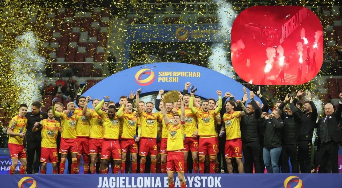 Białystok zapłonął w nocy. Tak kibice witali Jagiellonię z Superpucharem [wideo]